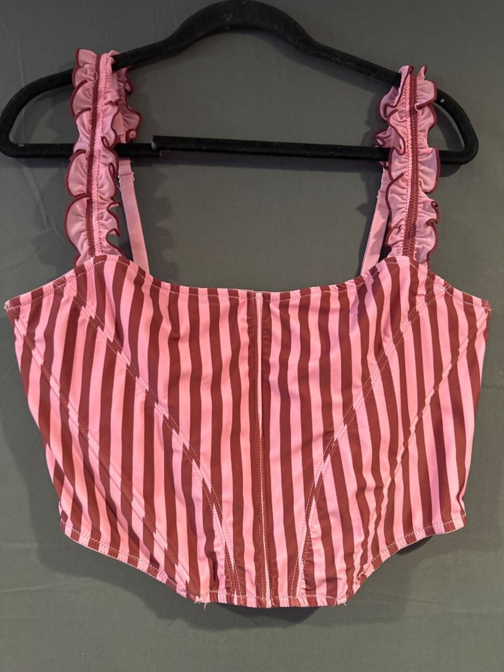 Out From Under XL Circus Act Ruffle Corset Pink Stripe Coquette Y2K UO Coquette